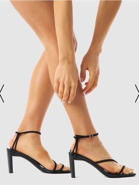 NAKEDVICE CYRUS Black Strappy Ankle-Tie Heeled Sandals